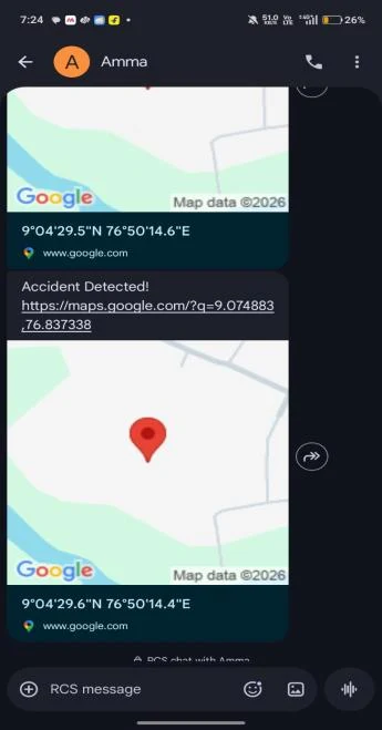 Automated emergency SMS alert message screenshot