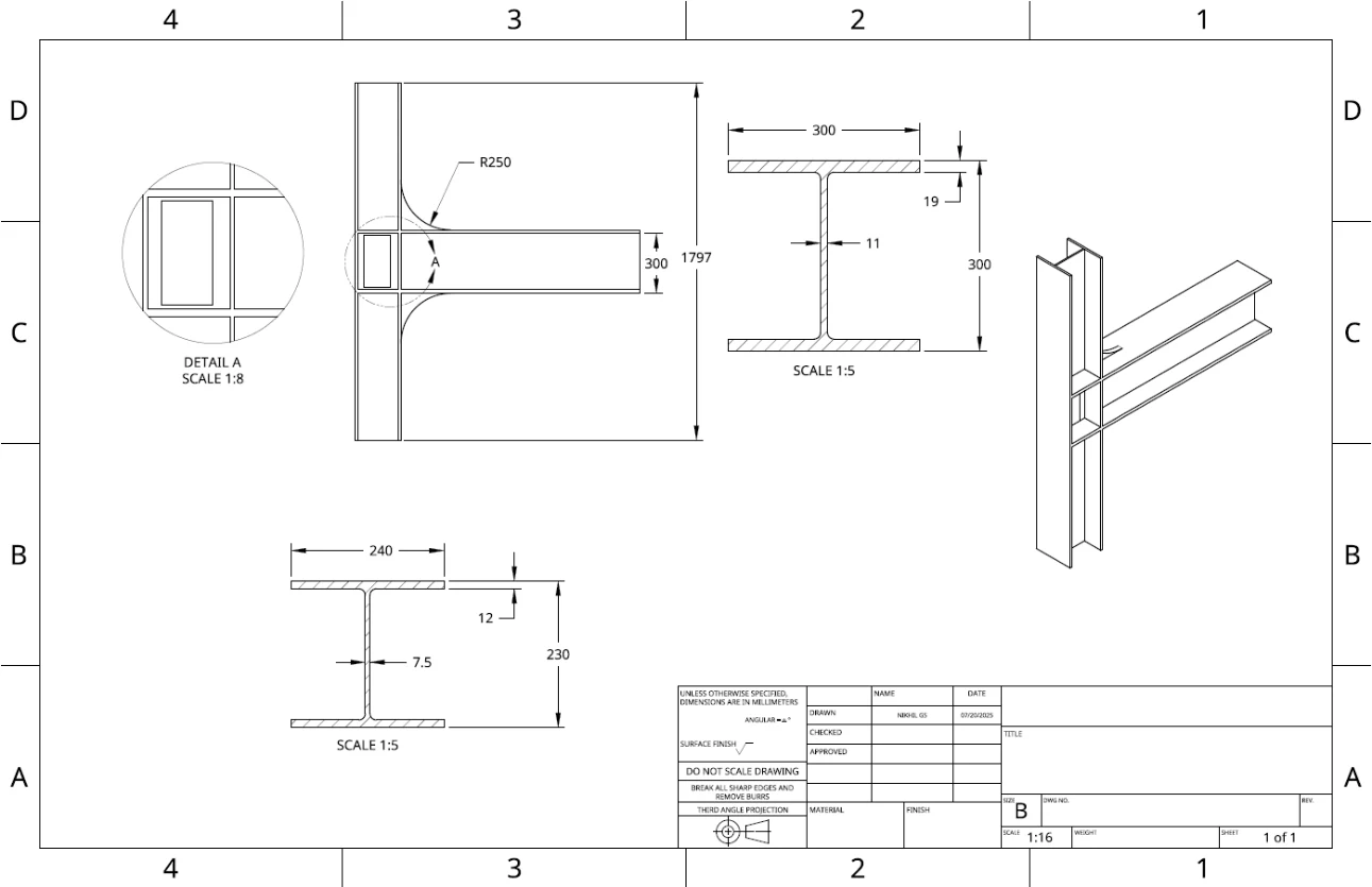 CAD models of T-joint connection configurations
