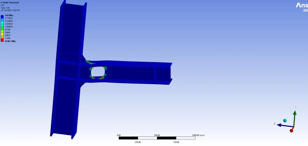 FEA stress contour of sharp un-gusseted T-joint